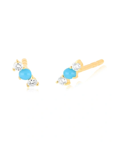 Shop Ef Collection Diamond And Turquoise Bar Stud Earring, Single In Yg