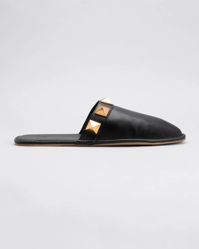 Shop Valentino Roman Stud Leather Mule Slippers In Black