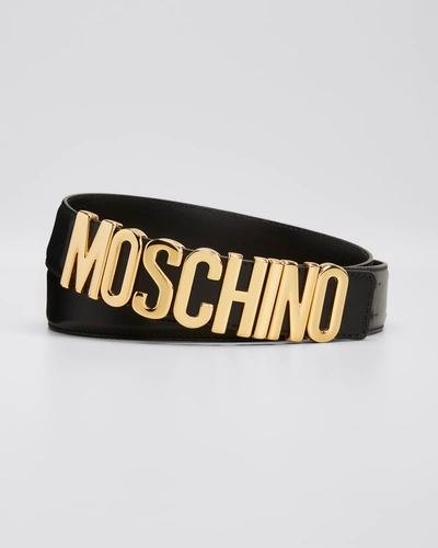 Shop Moschino Men's Leather Logo Belt In Black Multi