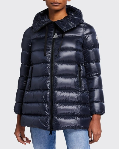 Shop Moncler Suyen Down Quilted Nylon Hooded Parka In Dark Blue