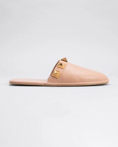 Shop Valentino Roman Stud Leather Mule Slippers In Poudre