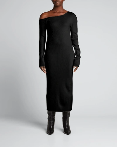 Shop Lapointe Off-shoulder Ribbed Midi Dress In Black