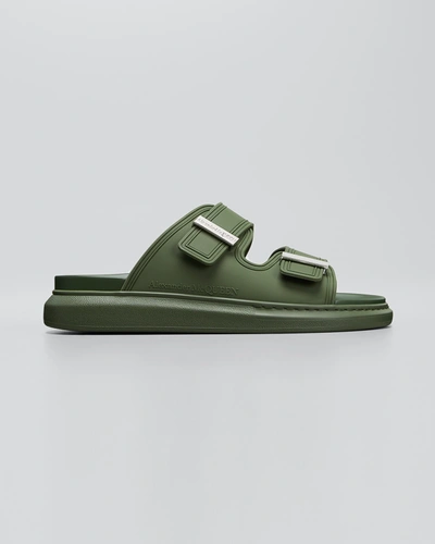 Shop Alexander Mcqueen Hybrid Slide Sandals In Khaki Slvr