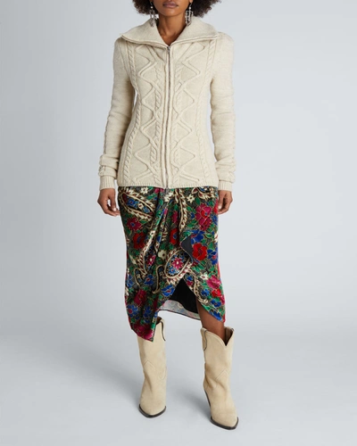 Shop Isabel Marant Cable-knit Wool Cardigan Sweater In Ecru