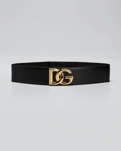 Shop Dolce & Gabbana Dg High-waist Stretch Leather Belt In Neronero