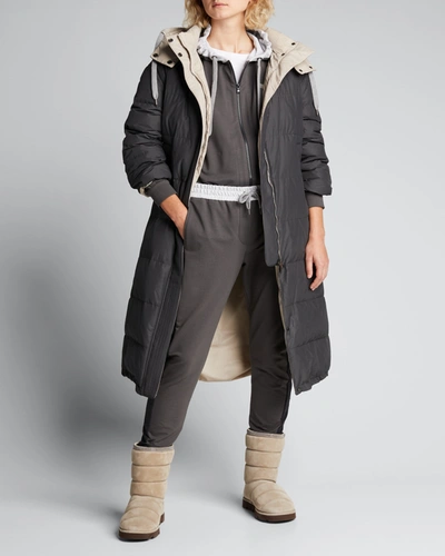Shop Brunello Cucinelli Hooded Water-resistant Long Coat In C2126 Charcoal