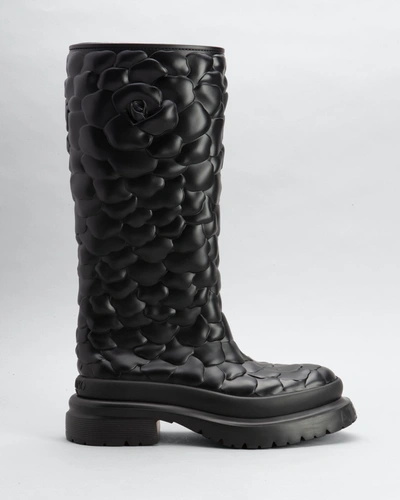 Shop Valentino Atelier Rose 03 Edition Tall Rain Boots In 0no Black