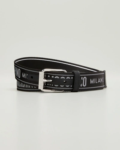 Shop Moschino Men's Logo Webbing Belt In Black Multi
