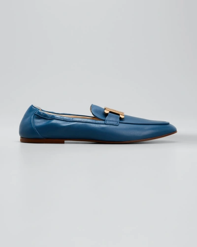Shop Tod's Kate Chain Leather Loafers In Dk Blue