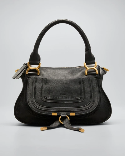 Shop Chloé Marcie Small Leather Satchel Bag In Black
