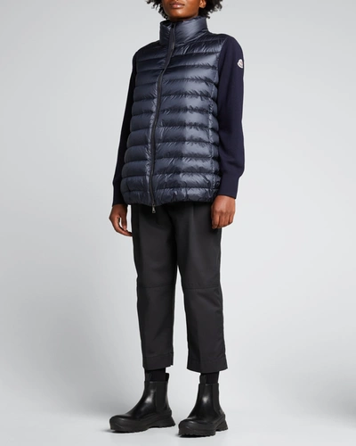 Shop Moncler Long-sleeve Down Cardigan In Navy