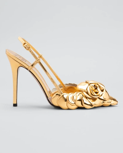 Shop Valentino Atelier 03 Rose Edition Metallic Slingback Pumps In Gold