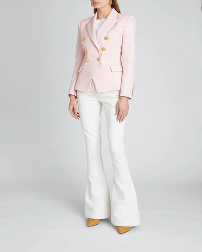 Shop Balmain 6-button Wool Double-breasted Blazer In Pale Pink