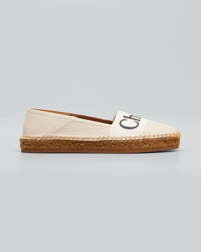 Shop Chloé Woody Leather Logo Loafer Espadrilles In White