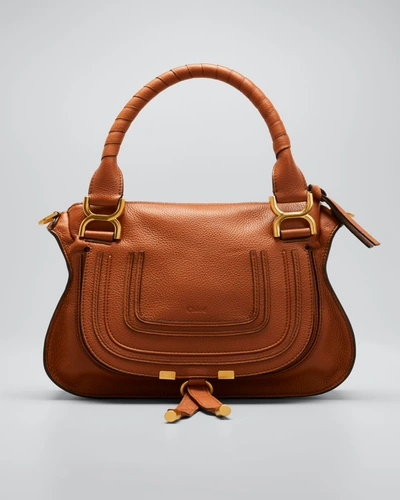Shop Chloé Marcie Small Leather Satchel Bag In Tan