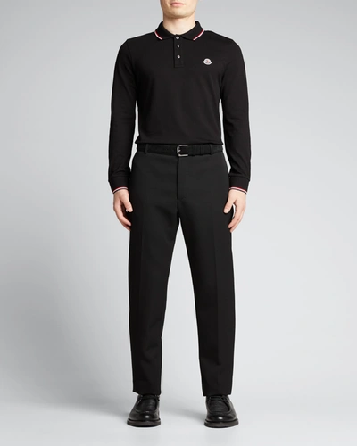 Shop Moncler Men's Classic Flag-trim Polo Shirt In Black