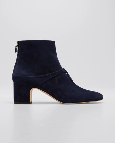 Shop Loro Piana Maxi Charms 55mm Suede Ankle Booties In W000 Blue Navy