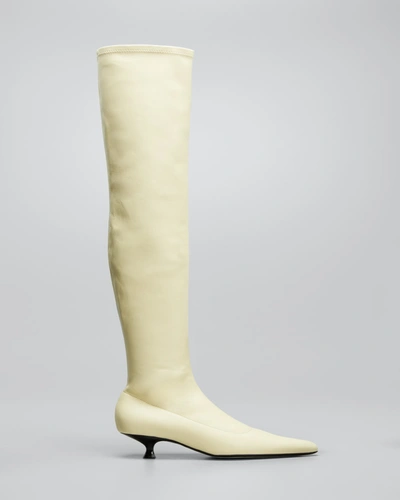 Shop Khaite Volos Pointed Lambskin Over-the-knee Boots In Cream