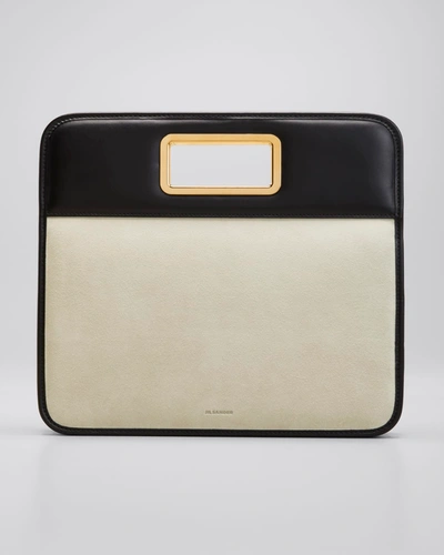 Shop Jil Sander Square Leather/suede Top-handle Clutch Bag In Pastel Green