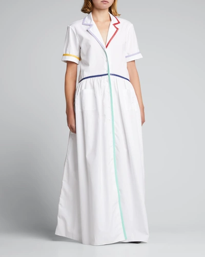 Shop Rosie Assoulin Faux Leather-trimmed Poplin Maxi Shirtdress In White