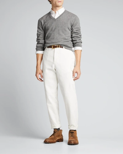 Shop Brunello Cucinelli Men's Cashmere V-neck Sweater In Cg217 Med Grey
