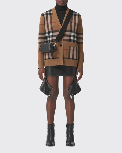 Shop Burberry Willah Check Oversized Cardigan In Birch Brown