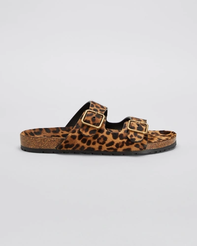 Shop Saint Laurent Jimmy Leopard Flat Buckle Sandals In Natural