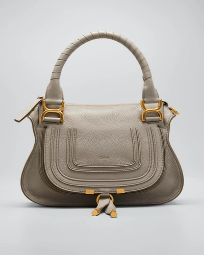 Shop Chloé Marcie Small Leather Satchel Bag In Cashmere Grey