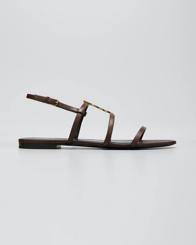 Shop Saint Laurent Cassandra Calfskin Ysl Slingback Sandals In Tmoro