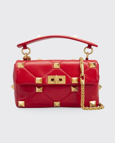 Shop Valentino Roman Stud Medium Quilted Chain Shoulder Bag In Red