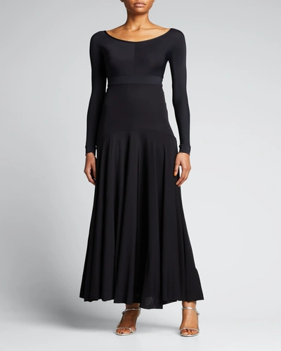 Shop Victoria Beckham Boat-neck Fit-&-flare Maxi Dress In Black