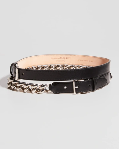 Shop Alexander Mcqueen Chain Double Leather Belt In Black
