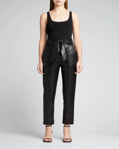 Shop Jonathan Simkhai Tessa Vegan-leather Tie-waist Pants In Black