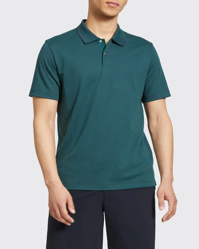 Shop Theory Men's Striped Interlock Polo Shirt In Seamoss/basalt