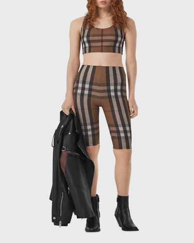 Shop Burberry Immy Check Bra Top In Birch Brown Ip Ch