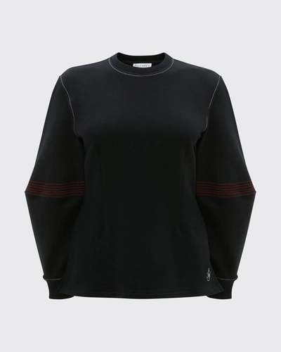Shop Jw Anderson Wide Sleeve Sweatshirt W/ Contrast Topstitching In Black