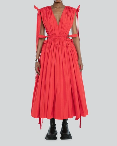 Shop Alexander Mcqueen Pleated Grecian Taffeta Open-back Dress In Red