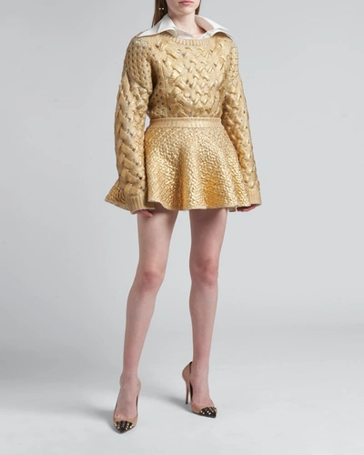 Shop Valentino Metallic Wool Mini Skirt In Gold