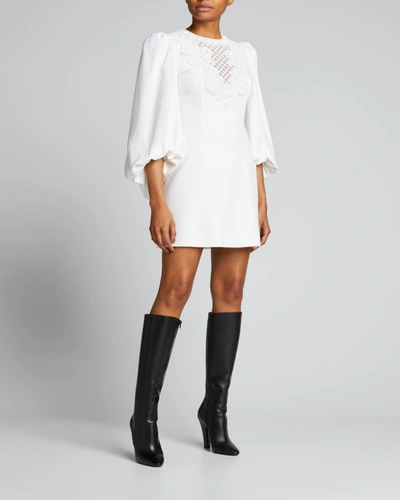 Shop Andrew Gn Jewel-embroidered Balloon-sleeve Mini Dress In Optical White