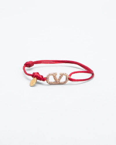 Shop Valentino Vlogo Embellished Adjustable Bracelet In Cerise