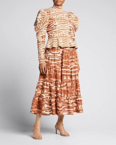 Shop Ulla Johnson Aisa Midi Silk Skirt In Fawn