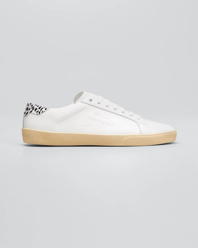 Shop Saint Laurent Men's Sl 06 Signature Logo Leather Low-top Sneakers In Opt.wht