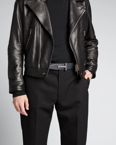 Shop Tom Ford Men's T-buckle Reversible Leather Belt In Dark Navy Black