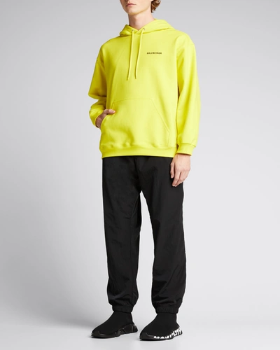 Shop Balenciaga Men's Terry Logo Pullover Hoodie In Yellow/bla