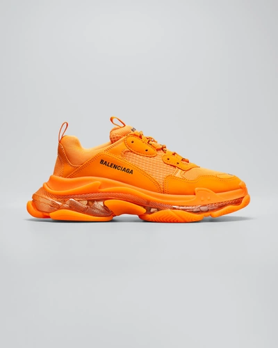 Shop Balenciaga Men's Triple S Clear-sole Sneakers In Orange/blk