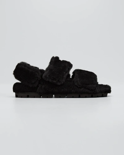 Shop Prada Shearling Cozy Sporty Slingback Sandals In Nero