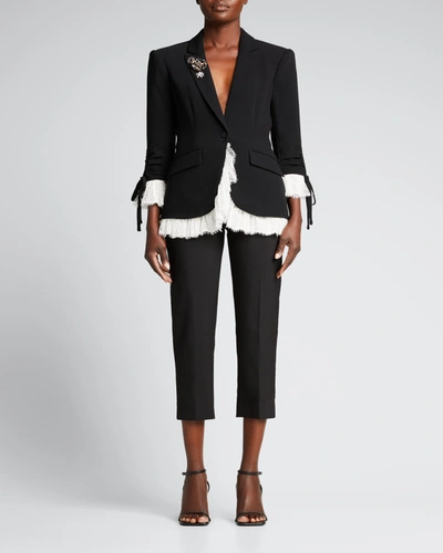 Shop Cinq À Sept Roxie Blazer W/ Lace In Black/ivory