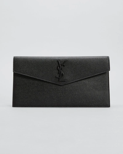 Shop Saint Laurent Uptown Ysl Pouch Wallet In Grain De Poudre Embossed Leather - Black Hardware In 1000 Black