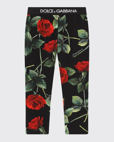 Shop Dolce & Gabbana Girl's Rose-print Leggings In Hn2zo Rose Print