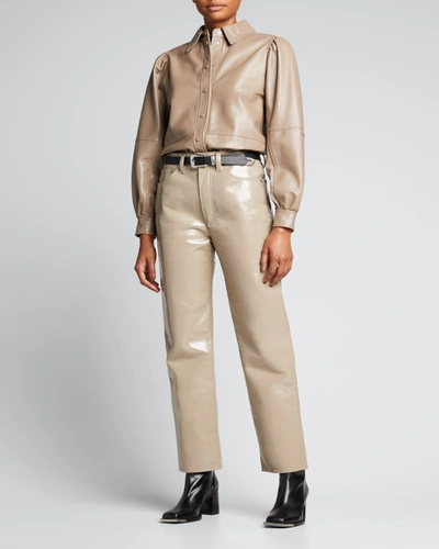 Shop Agolde Recycled Leather 90s Pinched-waist Pants In Quail Patent